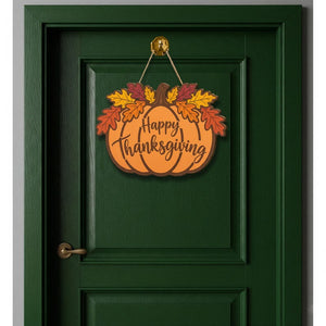 Personalized Thanksgiving Wooden Sign Happy Thanksgiving Pumpkin & Leaves Door Decor