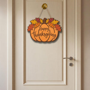 Personalized Thanksgiving Wooden Sign Happy Thanksgiving Pumpkin & Leaves Door Decor