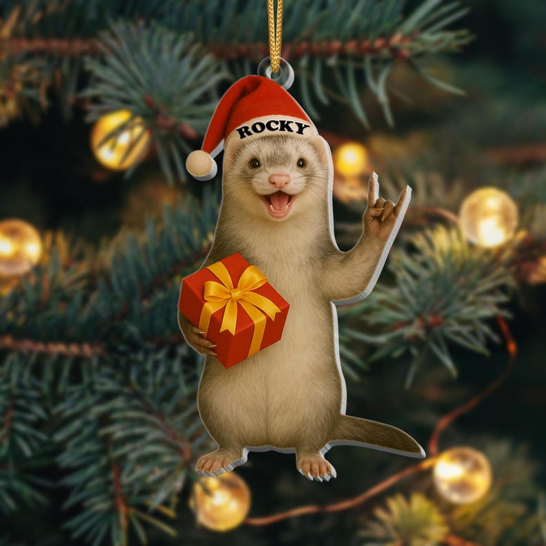 Personalized Ferret Christmas Ornament | Cute Pet Ornament with Name | Funny Holiday Gift for Ferret Lovers | Custom Xmas Keepsake 2025