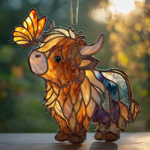 Highland Cow Suncatcher: Acrylic Butterfly Window Hanging