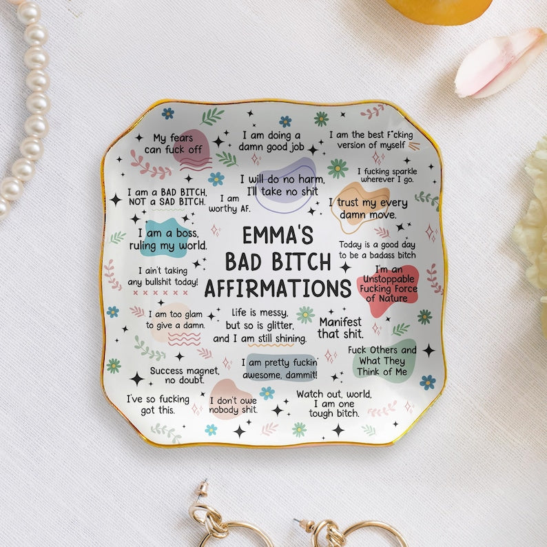 Personalized Ceramic Jewelry Dish: Swear Affirmations, Funny Gift