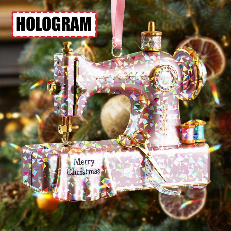 Custom Sewing Machine Christmas Ornament, Tree Hanging Decor, Flat 2D Acrylic, Gift for Seamstress Tailor Quilter Sewer, Christmas Keepsake