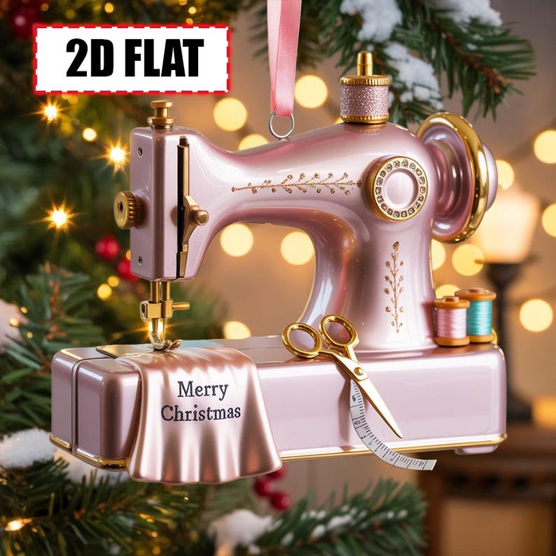 Custom Sewing Machine Christmas Ornament, Tree Hanging Decor, Flat 2D Acrylic, Gift for Seamstress Tailor Quilter Sewer, Christmas Keepsake