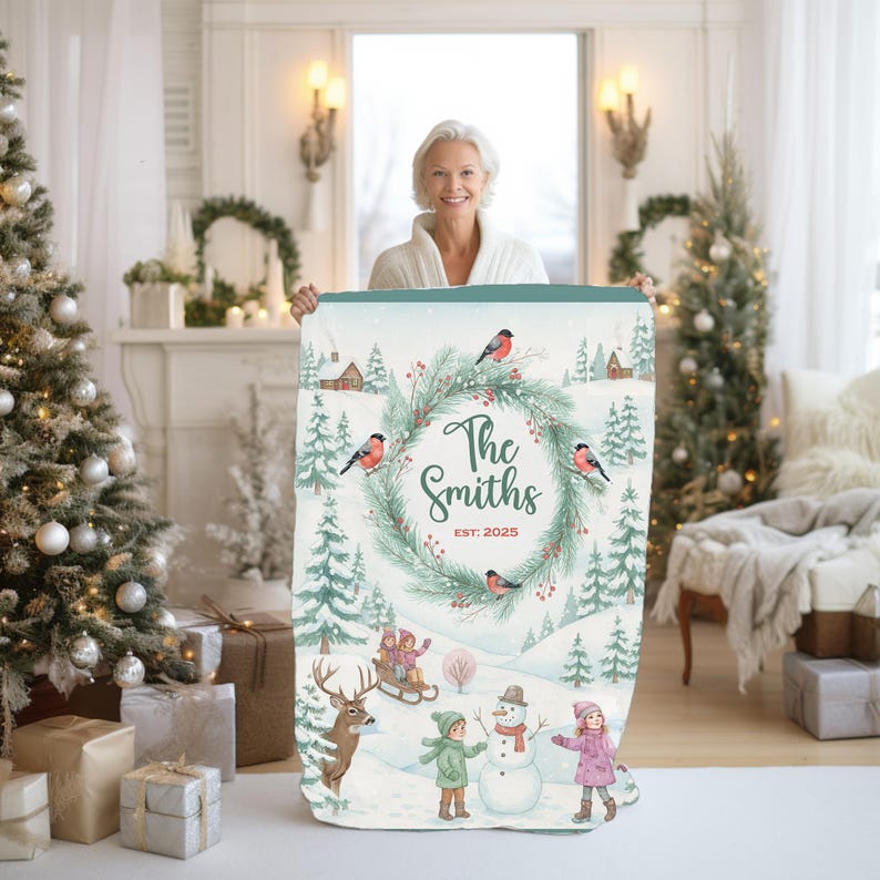 Personalized Winter Wonderland Fleece Blanket Family Christmas Gift