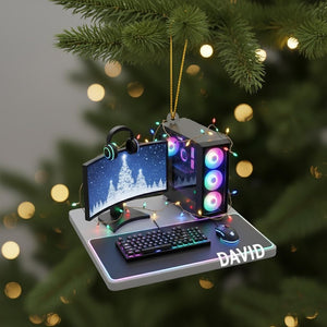 Personalized Gamer PC Ornament, Custom Gaming Computer Christmas Decoration with Name, RGB Lights Desk Setup Gift for Gamers