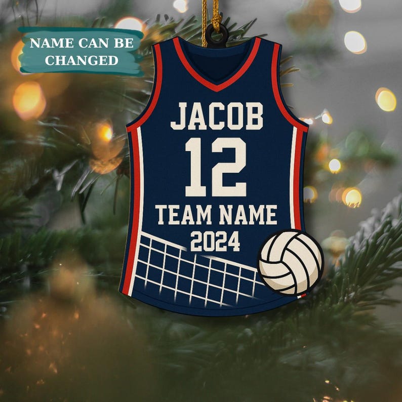Personalized Volleyball Flat Ornament Custom Jersey, Ball & Net, Christmas Gift for Volleyball Player or Fan