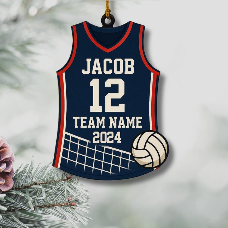 Personalized Volleyball Flat Ornament Custom Jersey, Ball & Net, Christmas Gift for Volleyball Player or Fan