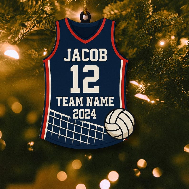 Personalized Volleyball Flat Ornament Custom Jersey, Ball & Net, Christmas Gift for Volleyball Player or Fan