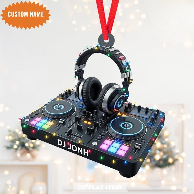 Custom Name DJ Christmas Ornament, Flat 2D Ornament, Gift For Him, Boyfriend, Music Dj Ornament, Music Lover Gift, DJ Headphones Keepsake