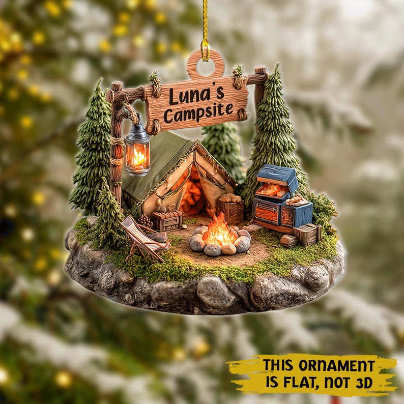 Personalized Camping Ornament 2025| Custom Campsite Christmas Decor | Unique Gift for Campers & Outdoor Lovers, 2D Flat Ornament