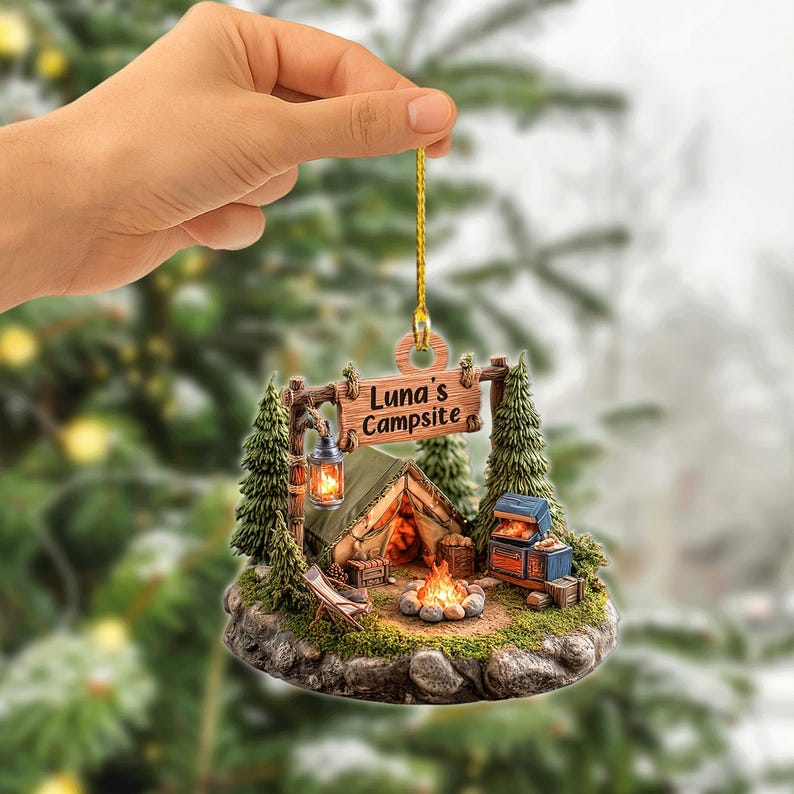 Personalized Camping Ornament 2025| Custom Campsite Christmas Decor | Unique Gift for Campers & Outdoor Lovers, 2D Flat Ornament