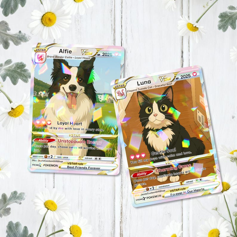 Custom Pet Pokemon Card | Personalized Dog Cat Portrait, Anime Style Card, Pet memorial, Pet Gift, Dog Gift, Cat Gift, Pet Lover Gift