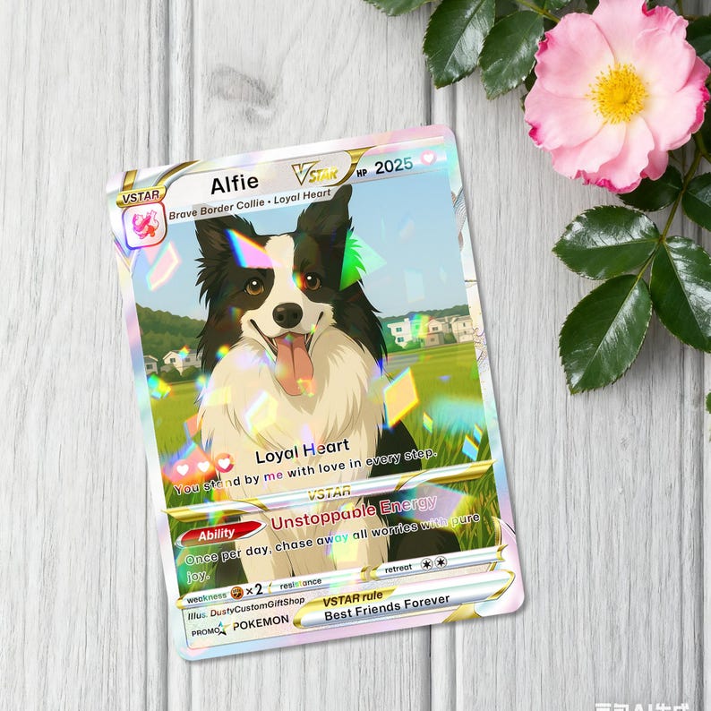 Custom Pet Pokemon Card | Personalized Dog Cat Portrait, Anime Style Card, Pet memorial, Pet Gift, Dog Gift, Cat Gift, Pet Lover Gift
