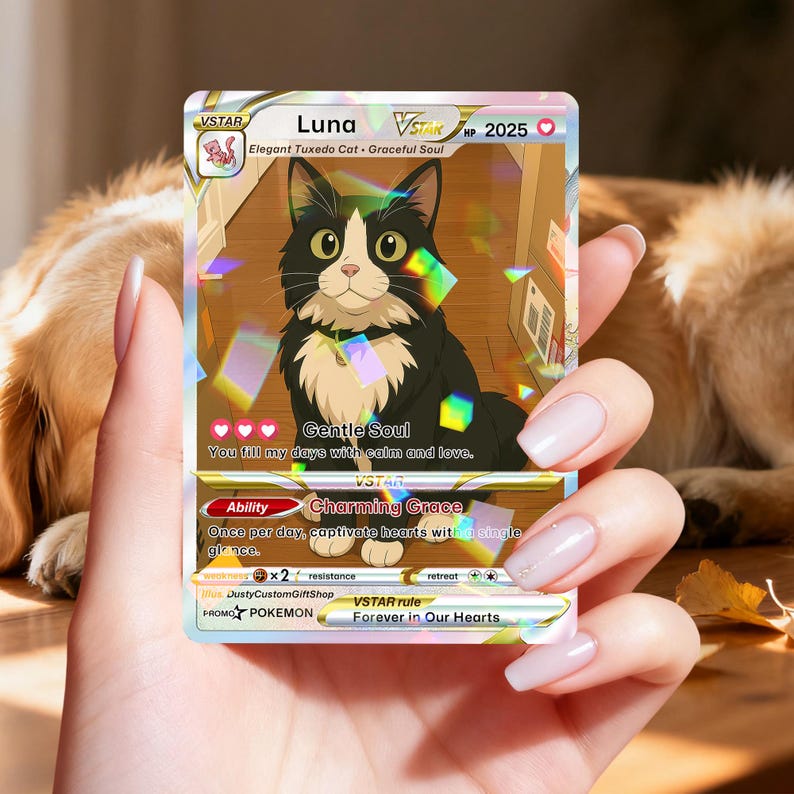 Custom Pet Pokemon Card | Personalized Dog Cat Portrait, Anime Style Card, Pet memorial, Pet Gift, Dog Gift, Cat Gift, Pet Lover Gift
