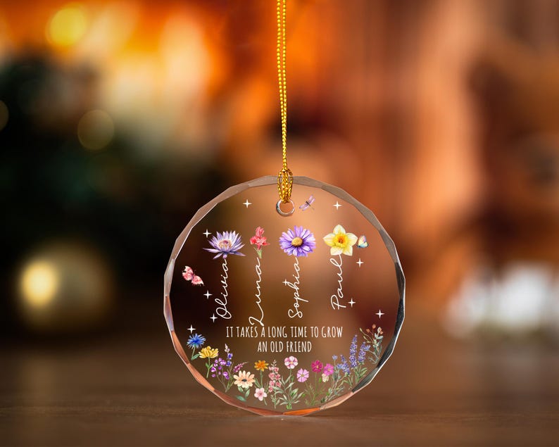 Personalized Stained Glass Friendship Ornament,Best Friend Birth Flower Ornament With Name,It Takes A Long Time To Grow An Old Friend