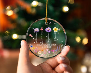 Personalized Stained Glass Friendship Ornament,Best Friend Birth Flower Ornament With Name,It Takes A Long Time To Grow An Old Friend