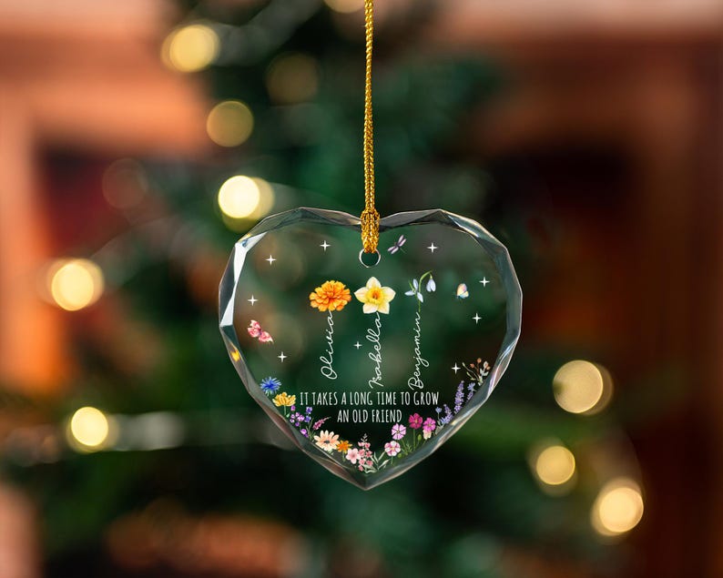 Personalized Stained Glass Friendship Ornament,Best Friend Birth Flower Ornament With Name,It Takes A Long Time To Grow An Old Friend