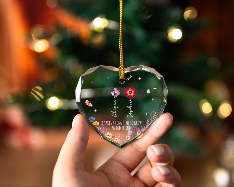 Personalized Stained Glass Friendship Ornament,Best Friend Birth Flower Ornament With Name,It Takes A Long Time To Grow An Old Friend
