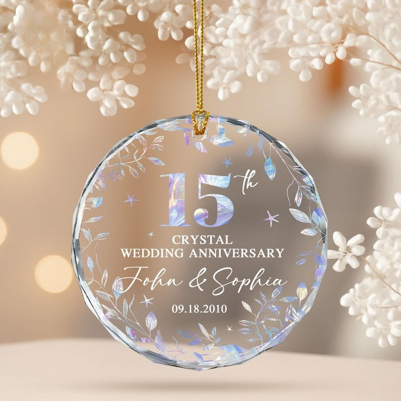 15th Wedding Anniversary Gift, Personalized Crystal 15th Anniversary Glass Ornament, 15th Wedding Anniversary, Gift for Parents Husband Wife