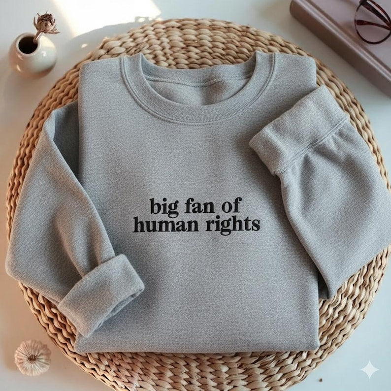 EMBROIDERED Big Fan of Human Rights Sweatshirt, Minimalist Feminist Embroidered Crewneck, Equality Social Justice Shirt, Activism Gift Shirt