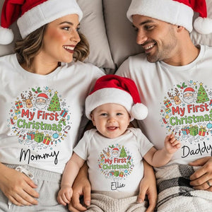 First Christmas Shirt, Personalized Baby First Christmas T-shirt, Mom and Dad First Christmas Shirts, Custom Christmas Family