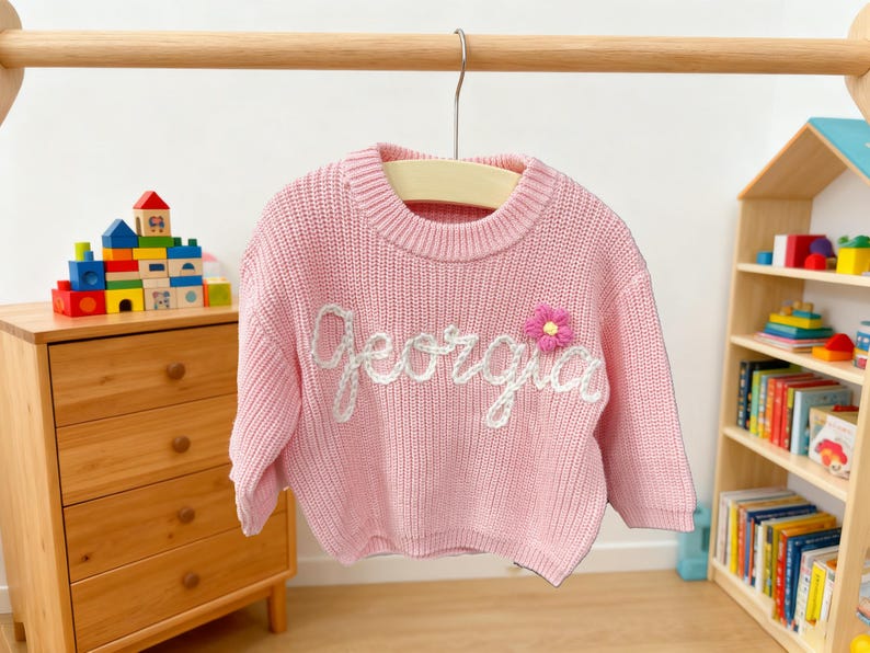 Custom hand embroidered Name Sweater Baby , Custom Baby Name Sweater, baby boy name sweater,personalised baby jumper