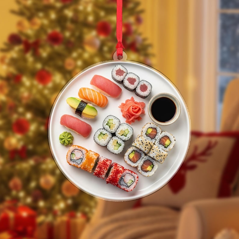 Sushi Plate Christmas Ornament, Japanese Food Decoration