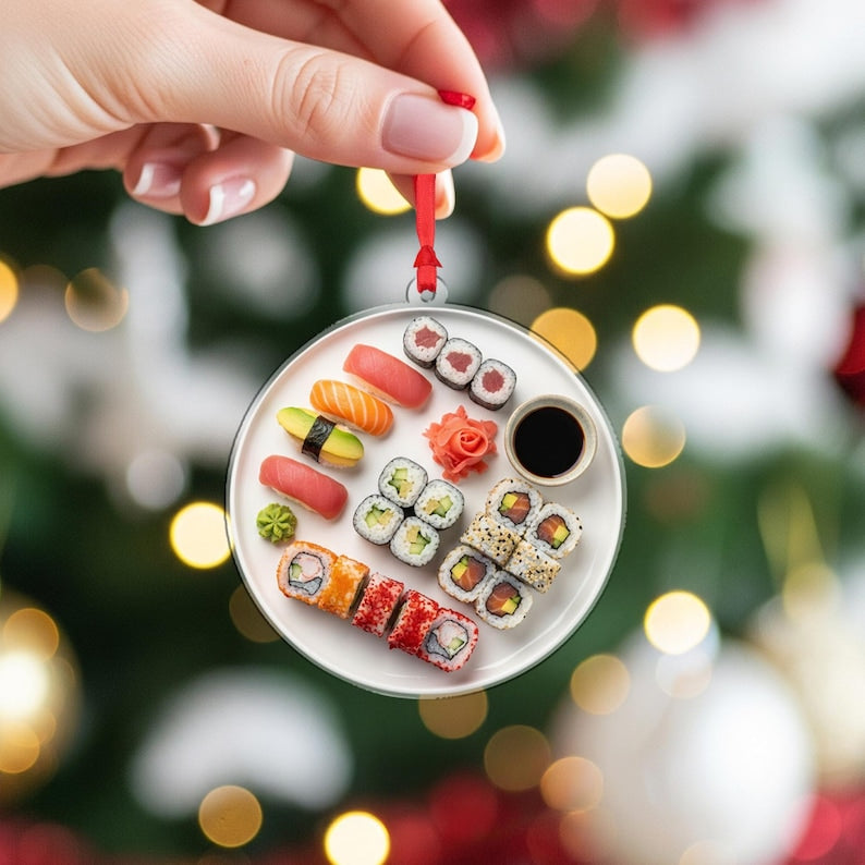 Sushi Plate Christmas Ornament, Japanese Food Decoration