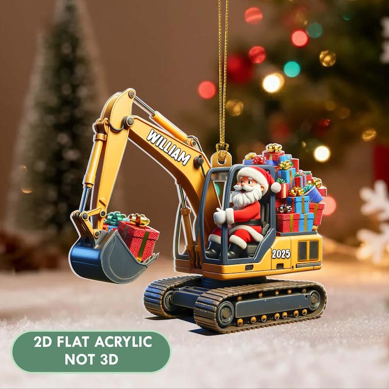 Personalized Excavator Acrylic Ornament , Santa on The Excavator, Xmas Gift for Boys, Christmas Gifts For Kids