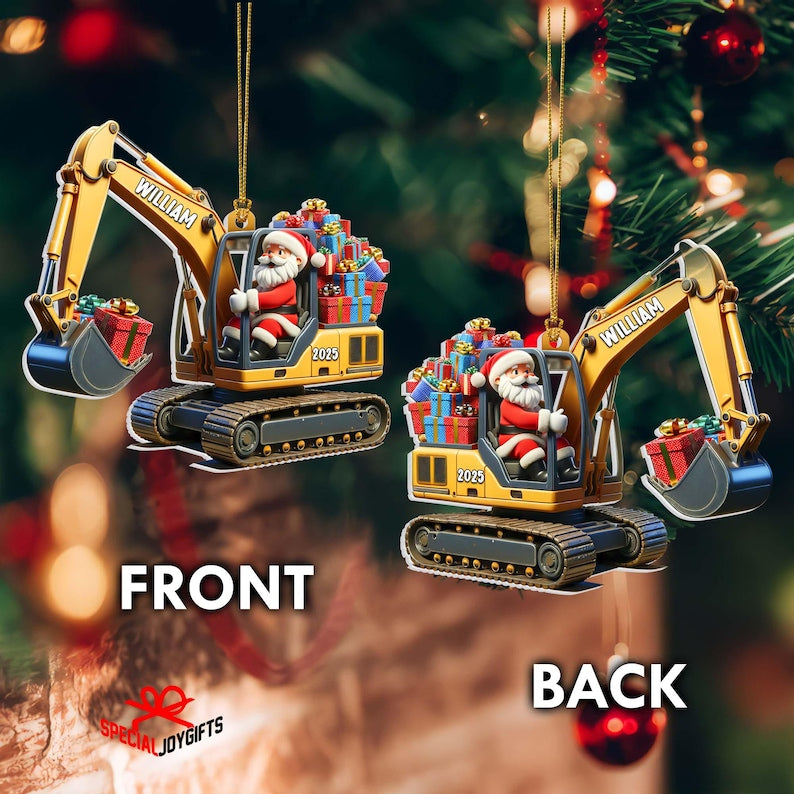 Personalized Excavator Acrylic Ornament , Santa on The Excavator, Xmas Gift for Boys, Christmas Gifts For Kids