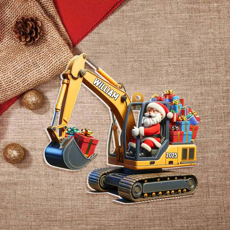 Personalized Excavator Acrylic Ornament , Santa on The Excavator, Xmas Gift for Boys, Christmas Gifts For Kids