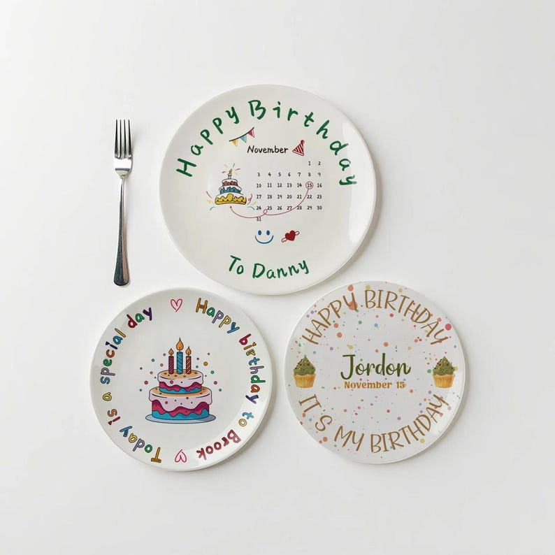 Personalized Happy Birthday Plate for Girls/Custom Birthday Gift/Custom Name Ceramic Plate with Cake/Personalizeds Gift/Cake Plate