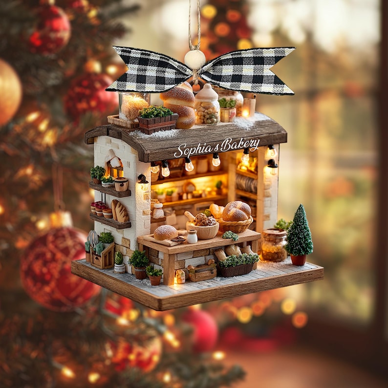 Custom Rustic Bakery Stall 2D Ornament, Personalized Bread Shop Christmas Tree Keepsake, Gift For Pastry Chef Christmas 2025 Ornament
