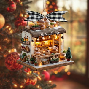 Custom Rustic Bakery Stall 2D Ornament, Personalized Bread Shop Christmas Tree Keepsake, Gift For Pastry Chef Christmas 2025 Ornament