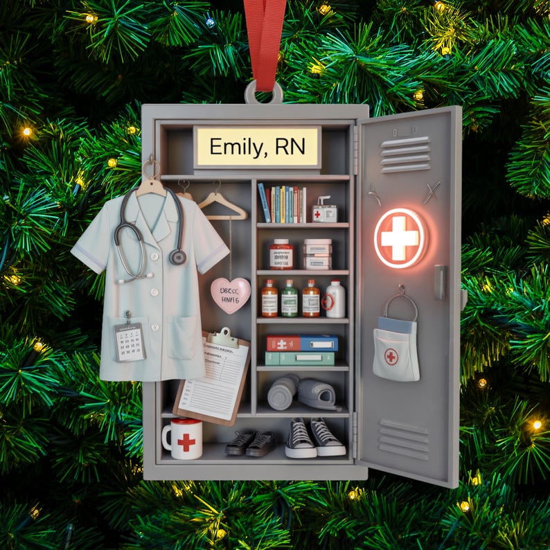 Personalized Nurse Christmas Ornament: RN Scrubs, Acrylic 2D Design
