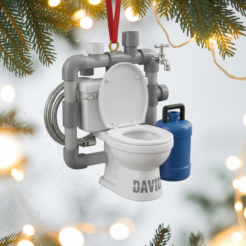 Custom Plumber Toilet Christmas Ornament, Tree Hanging Decor, Flat 2D Acrylic, Personalized Plumber Gift for Him Holiday Keepsake 2025