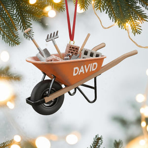 Custom Wheelbarrow Christmas Ornament, Tree Hanging Decor, Flat 2D Acrylic, Personalized Construction Worker Gift for Him Holiday Keepsake