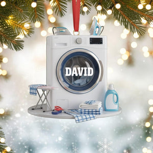 Custom Washing Machine Christmas Ornament, Tree Hanging Decor, Flat 2D Acrylic, Personalized Laundry Lover Gift for Him Holiday Keepsake