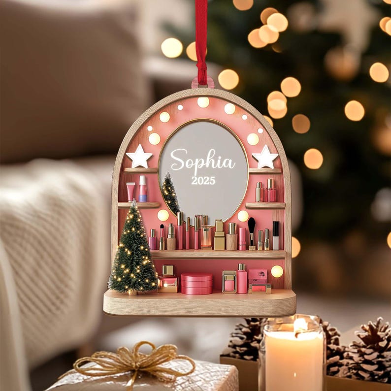 Custom Cosmetics Ornament Christmas Decor, Makeup Artist Custom Acrylic/Wood Ornament Cosmetics Gift For Girls, Esthetician Artist Christmas Gift
