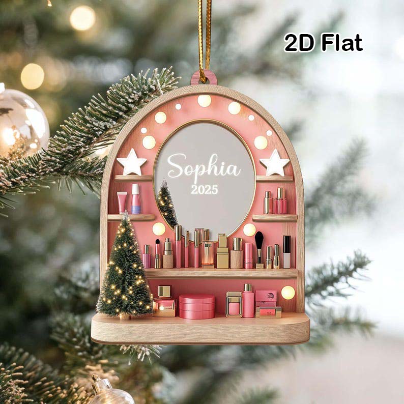 Custom Cosmetics Ornament Christmas Decor, Makeup Artist Custom Acrylic/Wood Ornament Cosmetics Gift For Girls, Esthetician Artist Christmas Gift