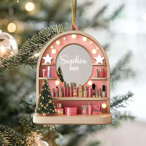 Custom Cosmetics Ornament Christmas Decor, Makeup Artist Custom Acrylic/Wood Ornament Cosmetics Gift For Girls, Esthetician Artist Christmas Gift