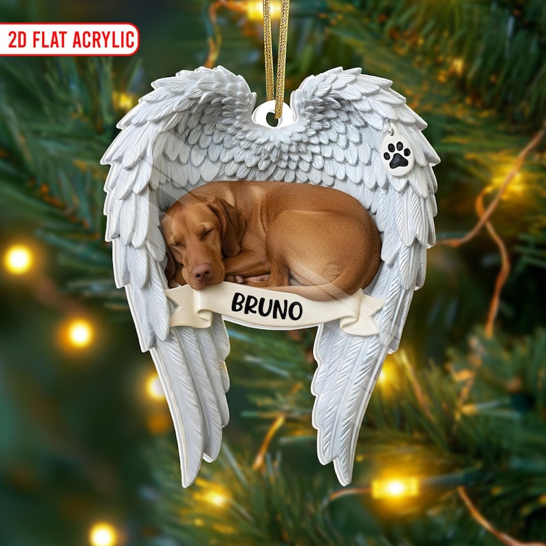Custom Vizsla Loss Ornament, Vizsla Memorial Gifts, Dog Mom Christmas Gift, Pet Loss Christmas Ornament, Memory Ornament with Angel Wings