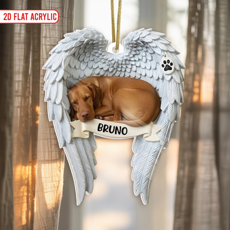 Custom Vizsla Loss Ornament, Vizsla Memorial Gifts, Dog Mom Christmas Gift, Pet Loss Christmas Ornament, Memory Ornament with Angel Wings