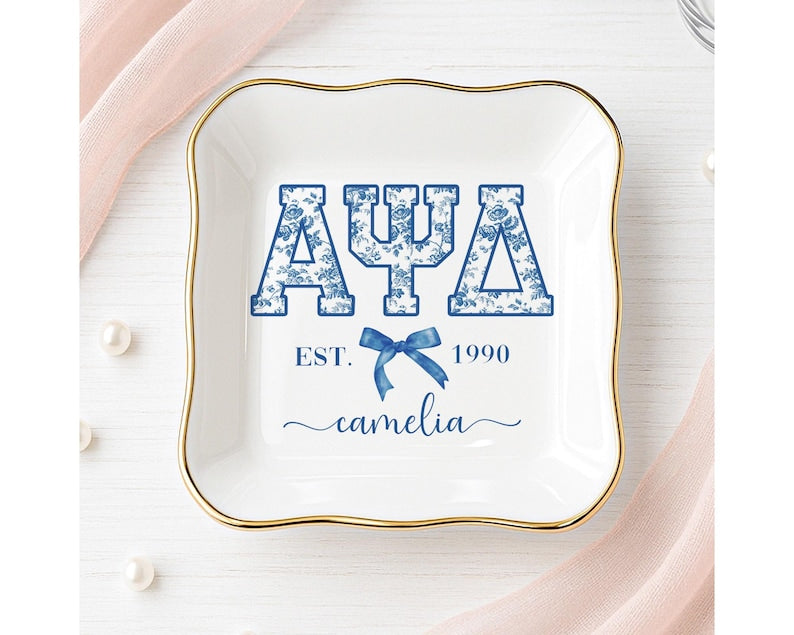 Custom Chinoiserie Greek Sorority Trinket Dish: Sorority Initiation Gift, Coquette Girls Sorority Gifts