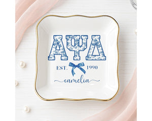 Custom Chinoiserie Greek Sorority Trinket Dish: Sorority Initiation Gift, Coquette Girls Sorority Gifts