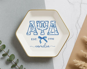 Custom Chinoiserie Greek Sorority Trinket Dish: Sorority Initiation Gift, Coquette Girls Sorority Gifts