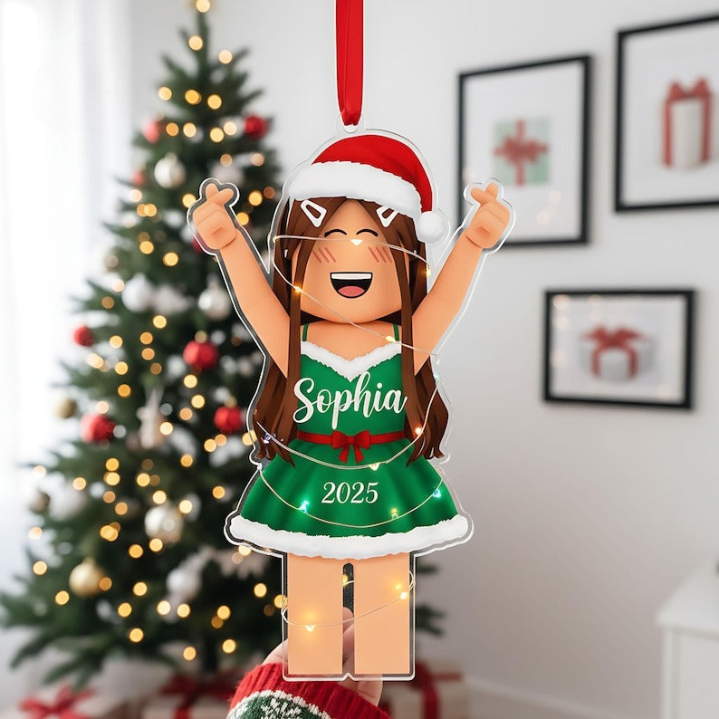 Custom Gamer Girl Acrylic Ornament: Personalized Roblox Christmas Keepsake