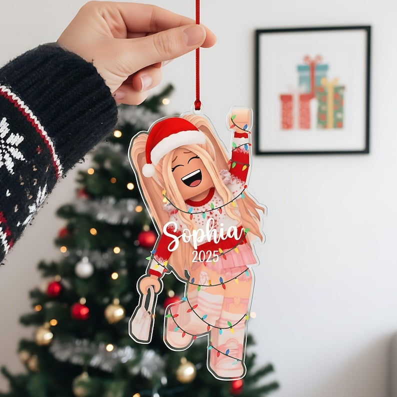 Custom Gamer Girl Acrylic Ornament: Personalized Roblox Christmas Keepsake