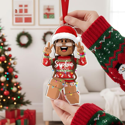 Custom Gamer Girl Acrylic Ornament: Personalized Roblox Christmas Keepsake