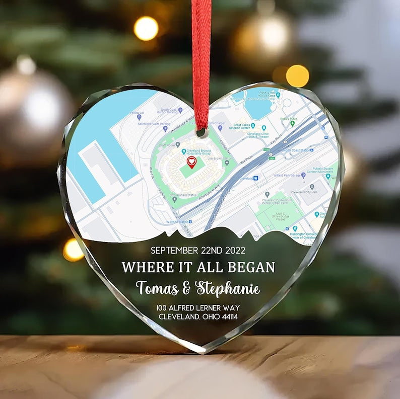 Personalized Map For Couples Ornament, Custom First Date Glass Ornament, Where It All Began